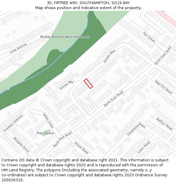 30, FIRTREE WAY, SOUTHAMPTON, SO19 8AY: Location map and indicative extent of plot