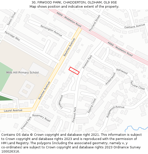 30, FIRWOOD PARK, CHADDERTON, OLDHAM, OL9 9SE: Location map and indicative extent of plot