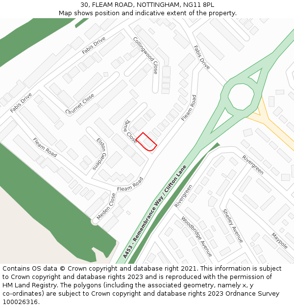 30, FLEAM ROAD, NOTTINGHAM, NG11 8PL: Location map and indicative extent of plot