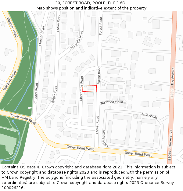 30, FOREST ROAD, POOLE, BH13 6DH: Location map and indicative extent of plot