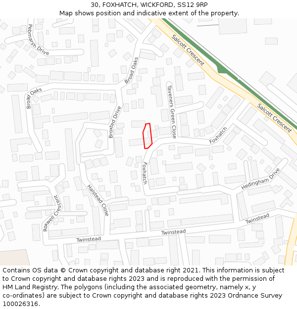 30, FOXHATCH, WICKFORD, SS12 9RP: Location map and indicative extent of plot