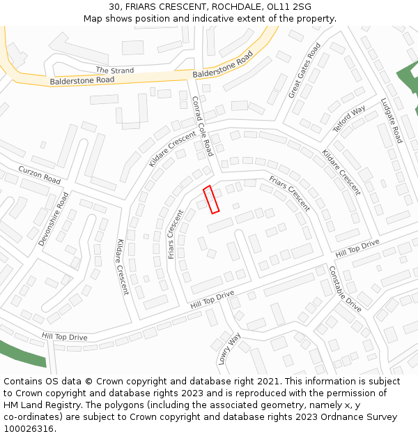 30, FRIARS CRESCENT, ROCHDALE, OL11 2SG: Location map and indicative extent of plot
