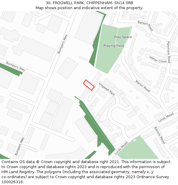 30, FROGWELL PARK, CHIPPENHAM, SN14 0RB: Location map and indicative extent of plot
