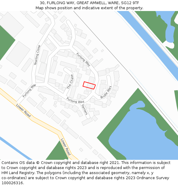 30, FURLONG WAY, GREAT AMWELL, WARE, SG12 9TF: Location map and indicative extent of plot