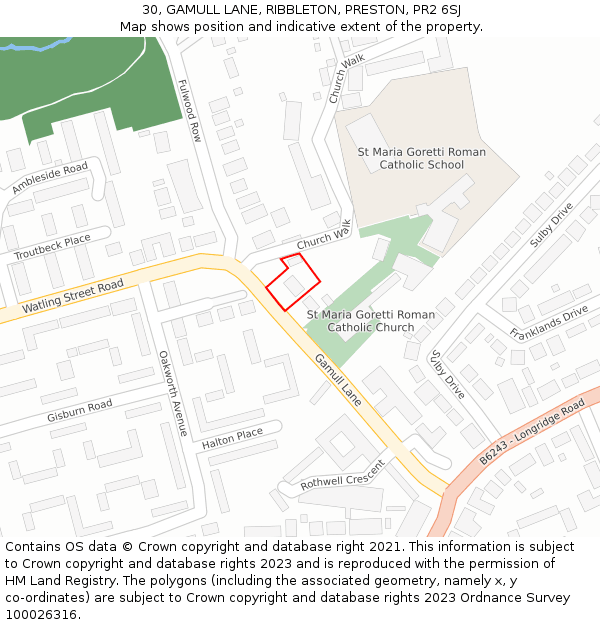 30, GAMULL LANE, RIBBLETON, PRESTON, PR2 6SJ: Location map and indicative extent of plot