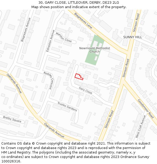 30, GARY CLOSE, LITTLEOVER, DERBY, DE23 2LG: Location map and indicative extent of plot