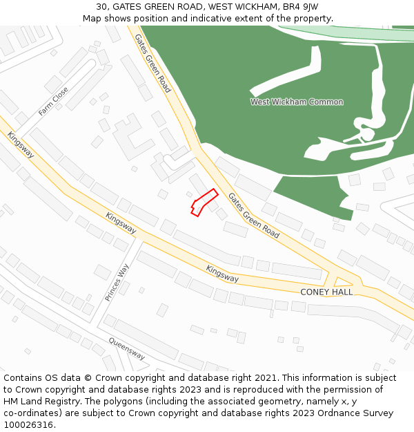 30, GATES GREEN ROAD, WEST WICKHAM, BR4 9JW: Location map and indicative extent of plot