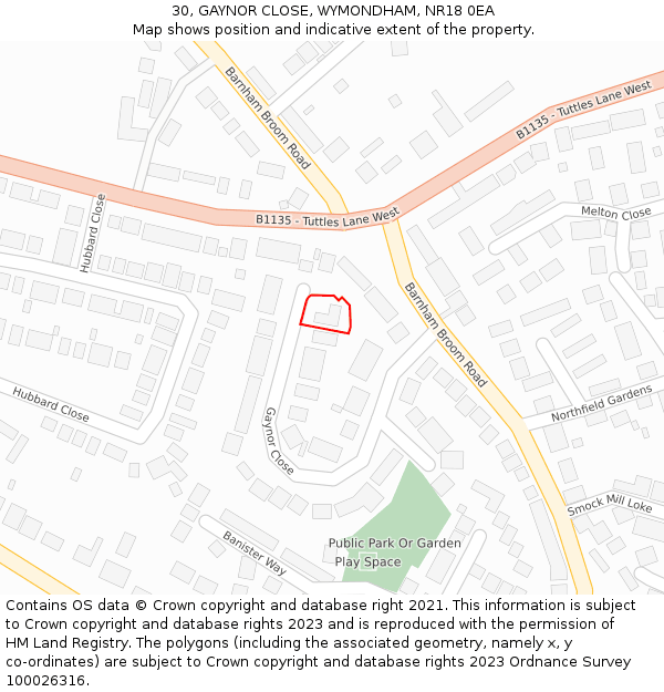 30, GAYNOR CLOSE, WYMONDHAM, NR18 0EA: Location map and indicative extent of plot