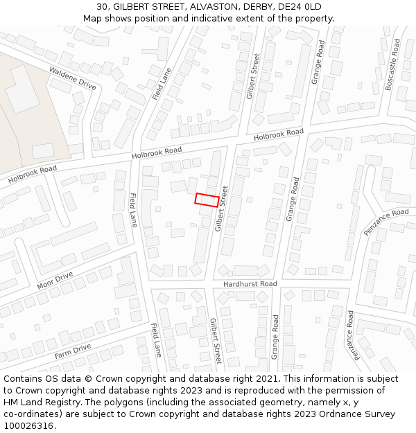 30, GILBERT STREET, ALVASTON, DERBY, DE24 0LD: Location map and indicative extent of plot