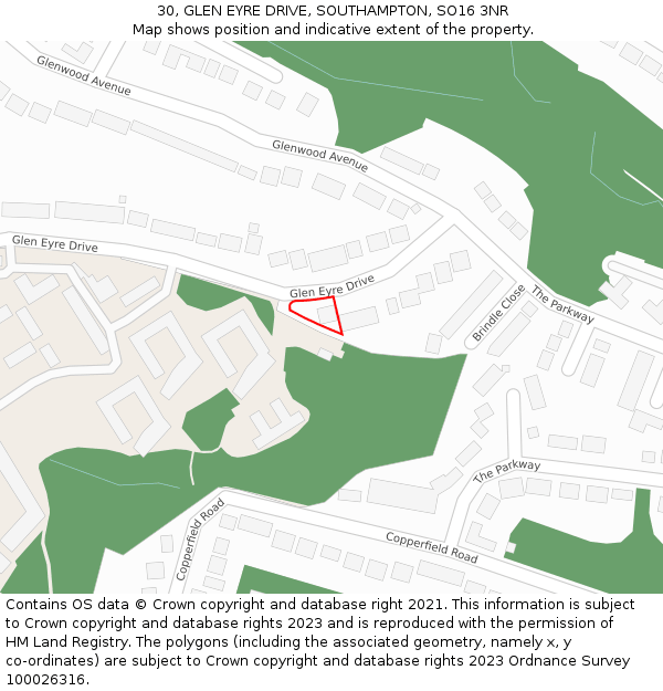 30, GLEN EYRE DRIVE, SOUTHAMPTON, SO16 3NR: Location map and indicative extent of plot