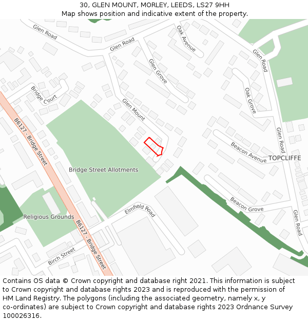30, GLEN MOUNT, MORLEY, LEEDS, LS27 9HH: Location map and indicative extent of plot