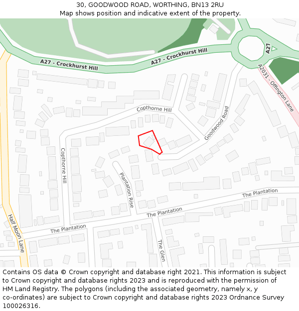 30, GOODWOOD ROAD, WORTHING, BN13 2RU: Location map and indicative extent of plot