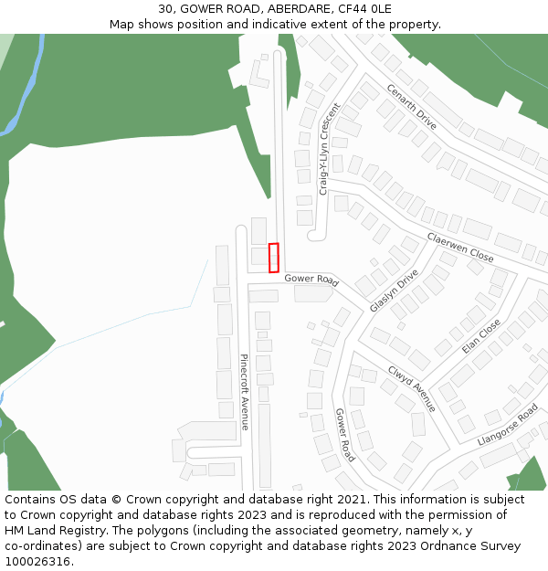 30, GOWER ROAD, ABERDARE, CF44 0LE: Location map and indicative extent of plot