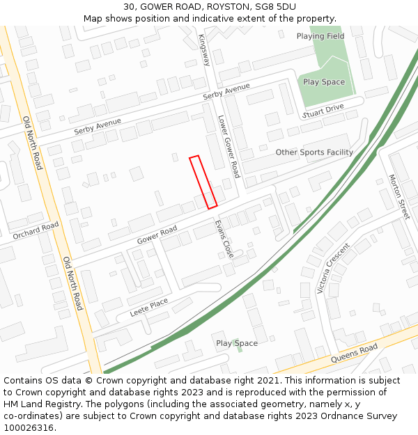 30, GOWER ROAD, ROYSTON, SG8 5DU: Location map and indicative extent of plot