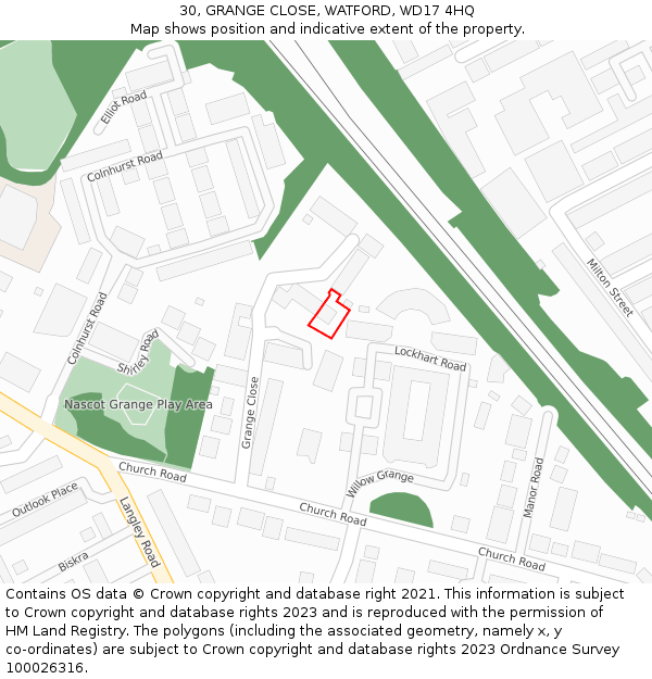 30, GRANGE CLOSE, WATFORD, WD17 4HQ: Location map and indicative extent of plot