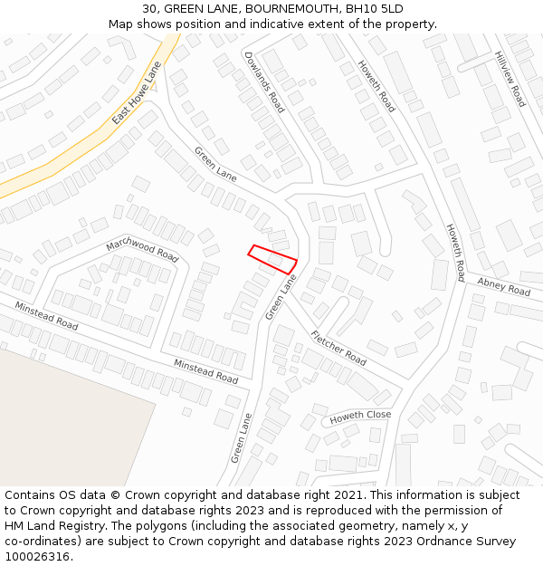 30, GREEN LANE, BOURNEMOUTH, BH10 5LD: Location map and indicative extent of plot