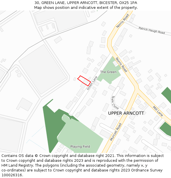 30, GREEN LANE, UPPER ARNCOTT, BICESTER, OX25 1PA: Location map and indicative extent of plot