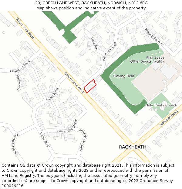 30, GREEN LANE WEST, RACKHEATH, NORWICH, NR13 6PG: Location map and indicative extent of plot
