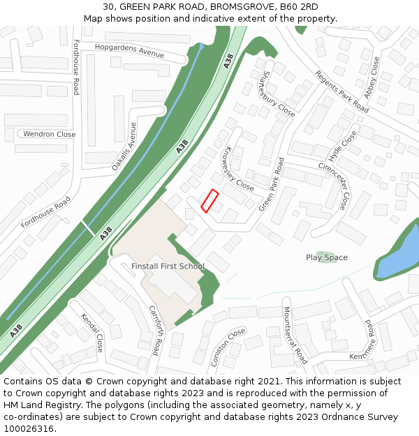 30, GREEN PARK ROAD, BROMSGROVE, B60 2RD: Location map and indicative extent of plot