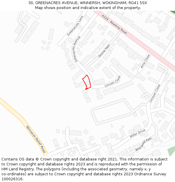 30, GREENACRES AVENUE, WINNERSH, WOKINGHAM, RG41 5SX: Location map and indicative extent of plot