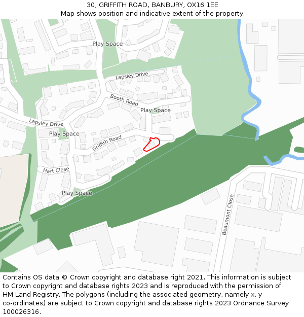 30, GRIFFITH ROAD, BANBURY, OX16 1EE: Location map and indicative extent of plot