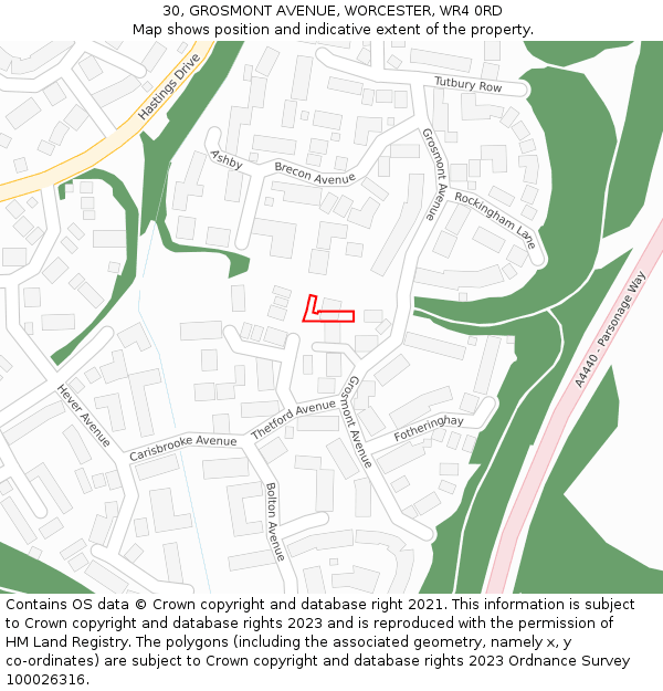 30, GROSMONT AVENUE, WORCESTER, WR4 0RD: Location map and indicative extent of plot