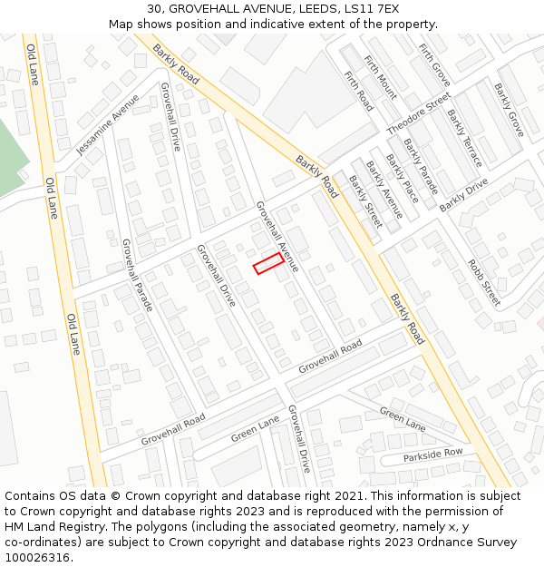 30, GROVEHALL AVENUE, LEEDS, LS11 7EX: Location map and indicative extent of plot