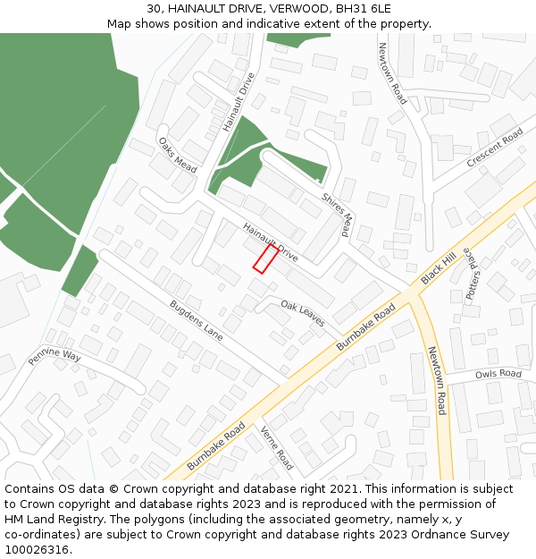 30, HAINAULT DRIVE, VERWOOD, BH31 6LE: Location map and indicative extent of plot