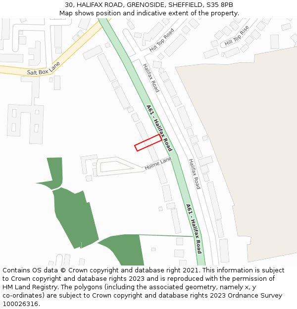 30, HALIFAX ROAD, GRENOSIDE, SHEFFIELD, S35 8PB: Location map and indicative extent of plot