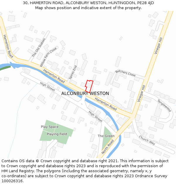 30, HAMERTON ROAD, ALCONBURY WESTON, HUNTINGDON, PE28 4JD: Location map and indicative extent of plot