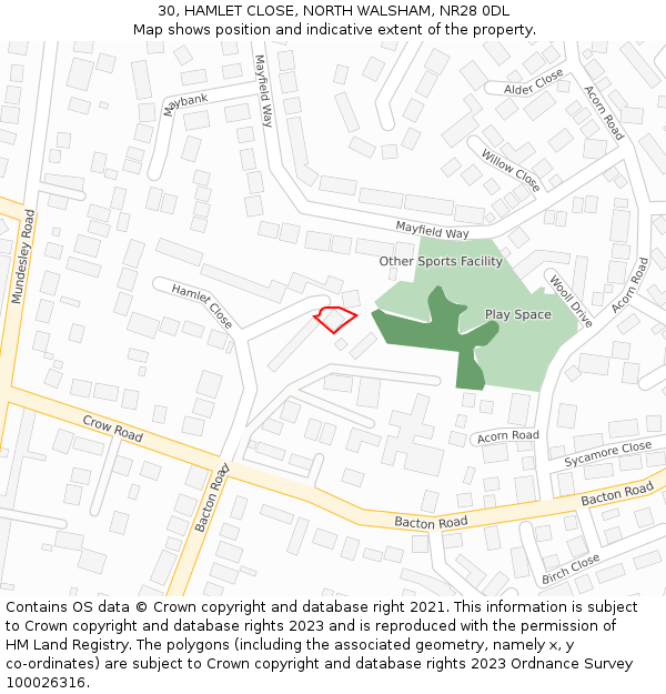 30, HAMLET CLOSE, NORTH WALSHAM, NR28 0DL: Location map and indicative extent of plot