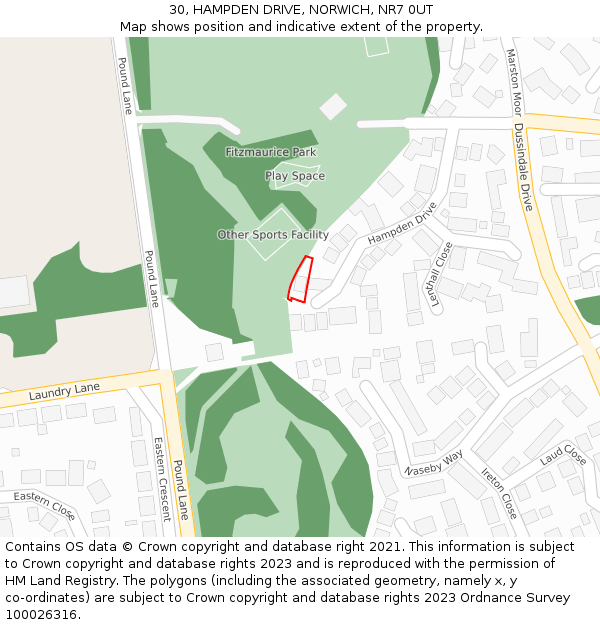 30, HAMPDEN DRIVE, NORWICH, NR7 0UT: Location map and indicative extent of plot
