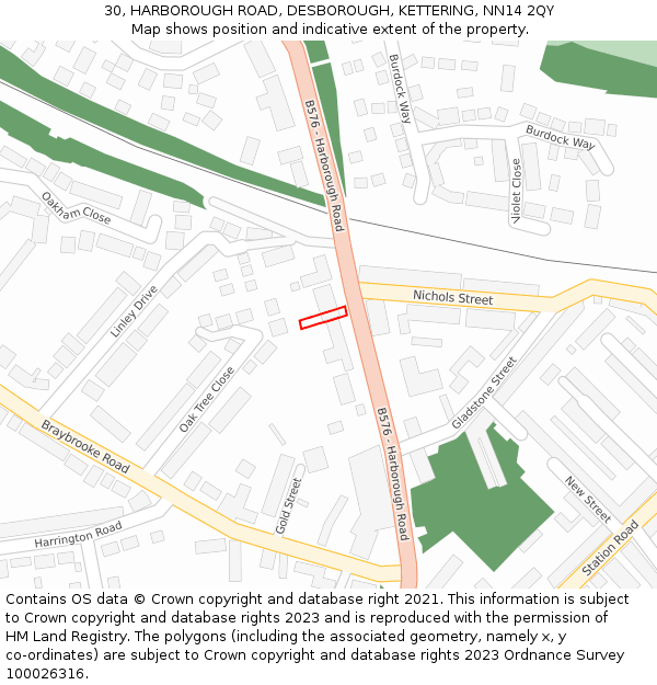 30, HARBOROUGH ROAD, DESBOROUGH, KETTERING, NN14 2QY: Location map and indicative extent of plot