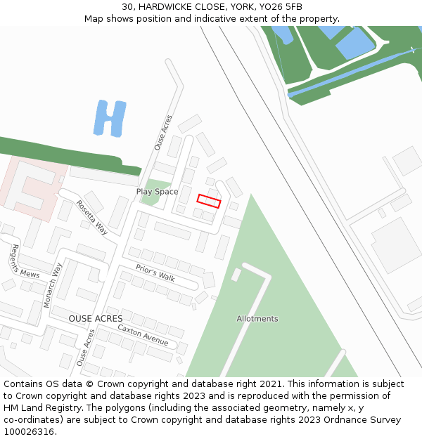 30, HARDWICKE CLOSE, YORK, YO26 5FB: Location map and indicative extent of plot