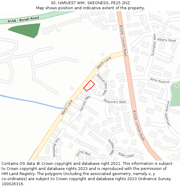 30, HARVEST WAY, SKEGNESS, PE25 2NZ: Location map and indicative extent of plot