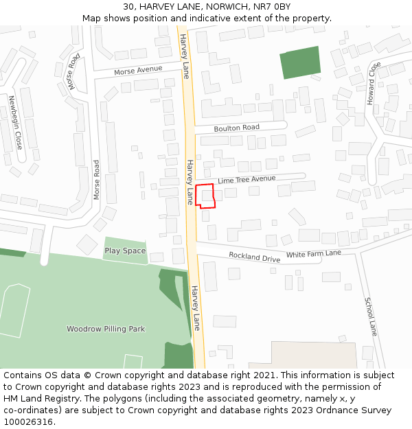 30, HARVEY LANE, NORWICH, NR7 0BY: Location map and indicative extent of plot
