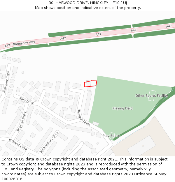 30, HARWOOD DRIVE, HINCKLEY, LE10 1UJ: Location map and indicative extent of plot
