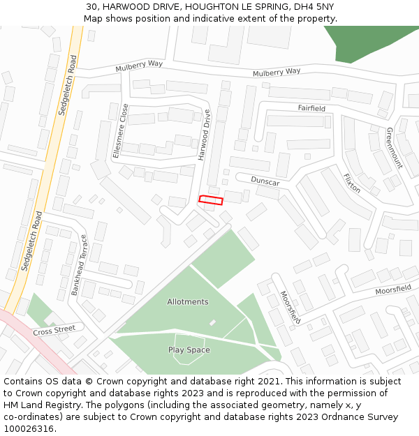 30, HARWOOD DRIVE, HOUGHTON LE SPRING, DH4 5NY: Location map and indicative extent of plot