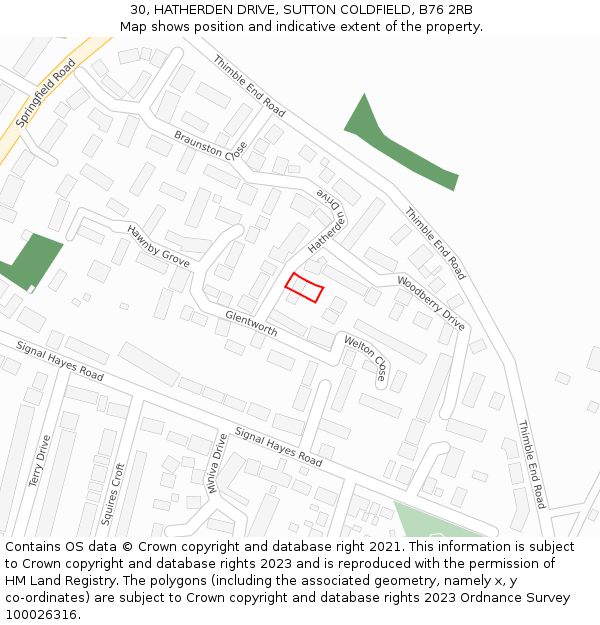 30, HATHERDEN DRIVE, SUTTON COLDFIELD, B76 2RB: Location map and indicative extent of plot