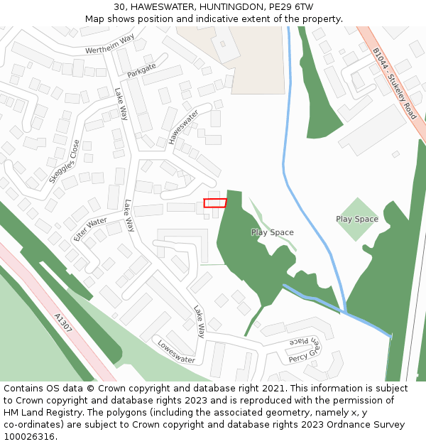 30, HAWESWATER, HUNTINGDON, PE29 6TW: Location map and indicative extent of plot