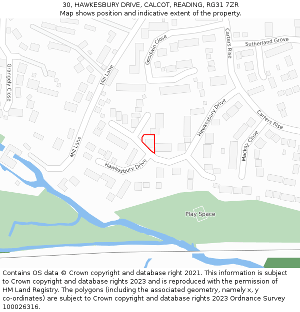 30, HAWKESBURY DRIVE, CALCOT, READING, RG31 7ZR: Location map and indicative extent of plot