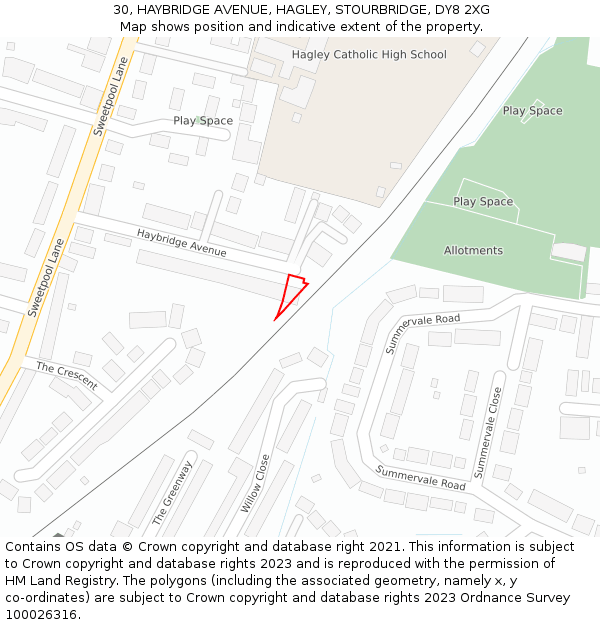 30, HAYBRIDGE AVENUE, HAGLEY, STOURBRIDGE, DY8 2XG: Location map and indicative extent of plot