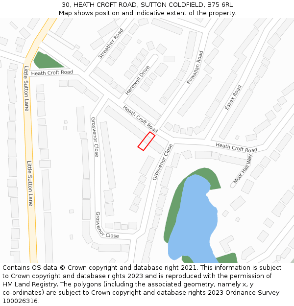 30, HEATH CROFT ROAD, SUTTON COLDFIELD, B75 6RL: Location map and indicative extent of plot