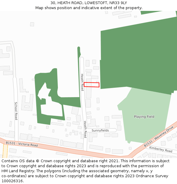 30, HEATH ROAD, LOWESTOFT, NR33 9LY: Location map and indicative extent of plot