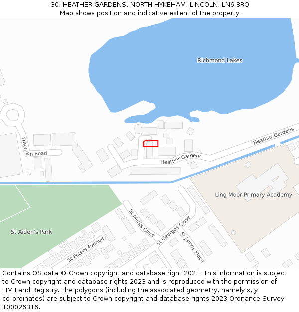 30, HEATHER GARDENS, NORTH HYKEHAM, LINCOLN, LN6 8RQ: Location map and indicative extent of plot