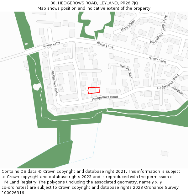 30, HEDGEROWS ROAD, LEYLAND, PR26 7JQ: Location map and indicative extent of plot