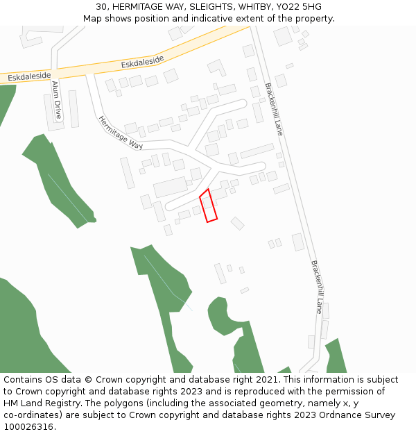 30, HERMITAGE WAY, SLEIGHTS, WHITBY, YO22 5HG: Location map and indicative extent of plot