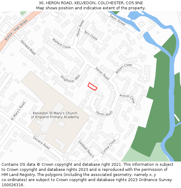 30, HERON ROAD, KELVEDON, COLCHESTER, CO5 9NE: Location map and indicative extent of plot