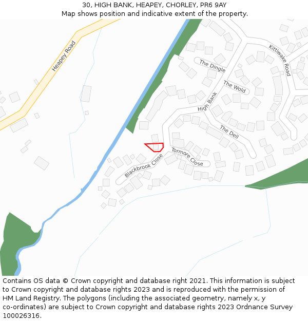 30, HIGH BANK, HEAPEY, CHORLEY, PR6 9AY: Location map and indicative extent of plot