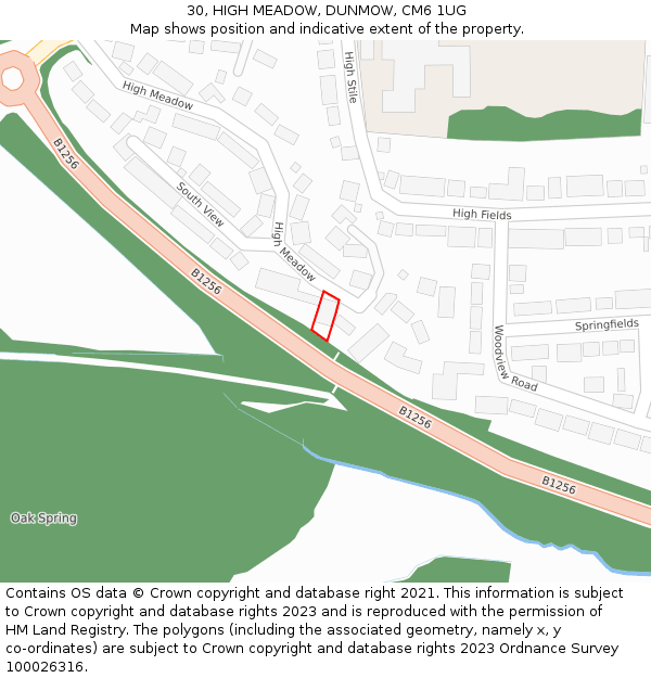 30, HIGH MEADOW, DUNMOW, CM6 1UG: Location map and indicative extent of plot